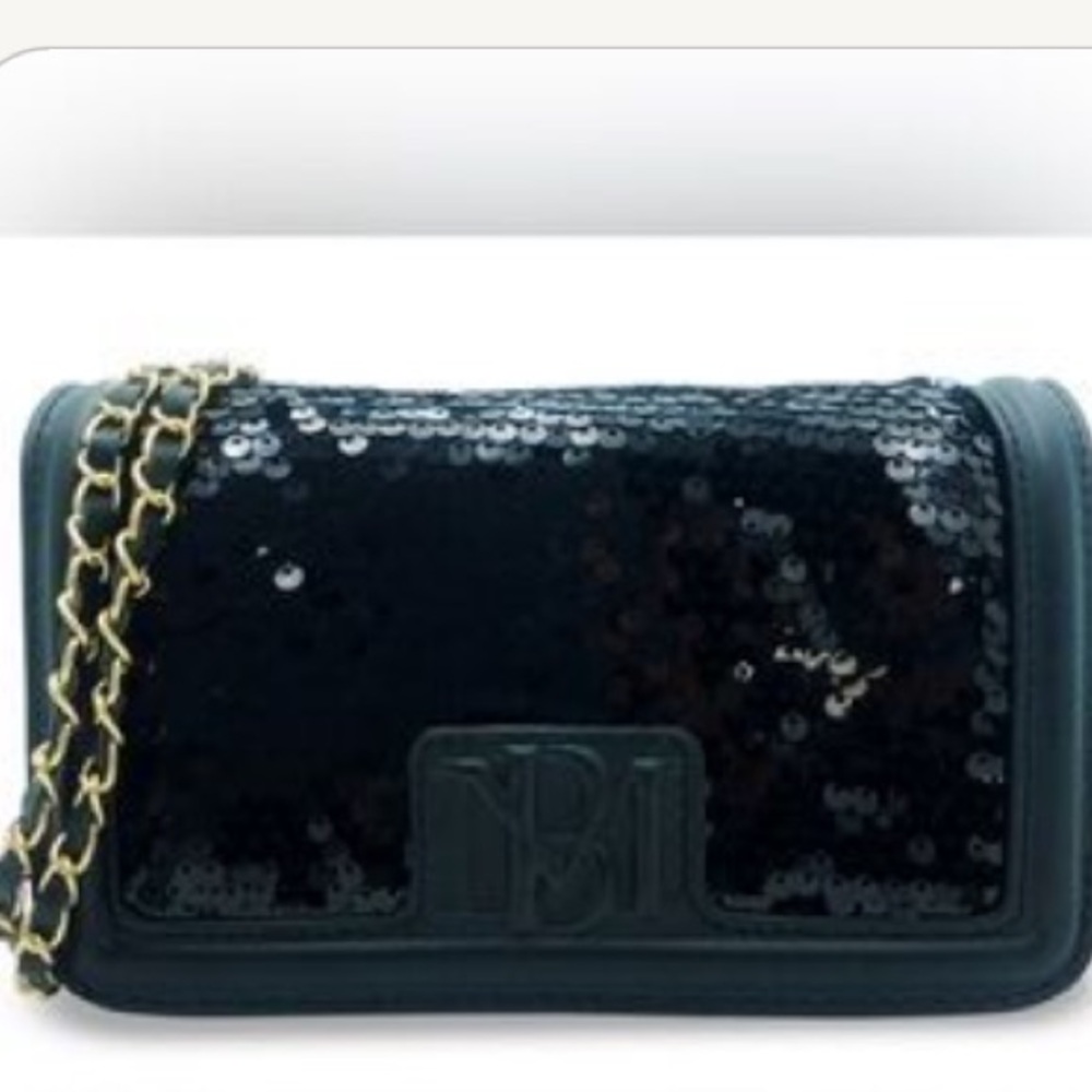 Badgley Mischka crossbody bag black sequined dressy sparkly bling festive party